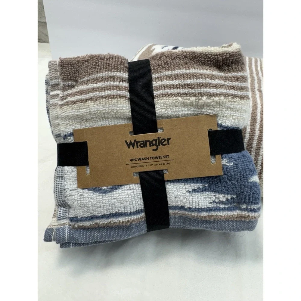 New‎ Wrangler 1 Bath Towel And 4 Washcloths Set Coyote Sands Brown Blue Western